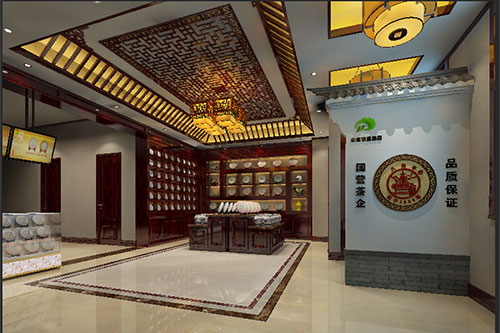 塔洋镇古朴典雅的中式茶叶店大堂设计效果图